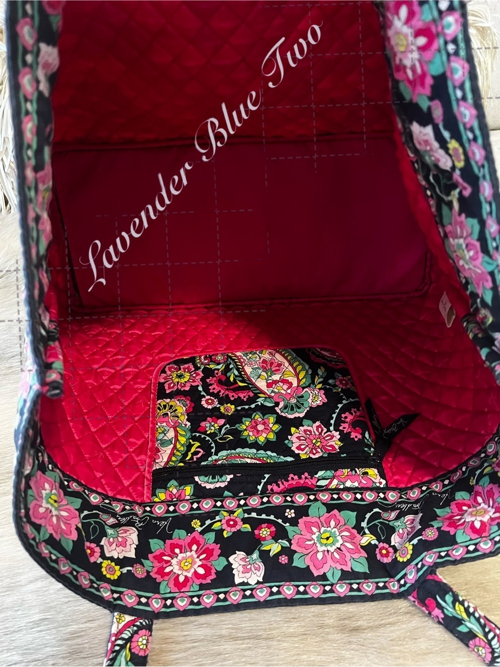 VERA BRADLEY Petal Paisley 2015 XL Huge Tote Navy Pink Floral Lightweight - Picture 8 of 10